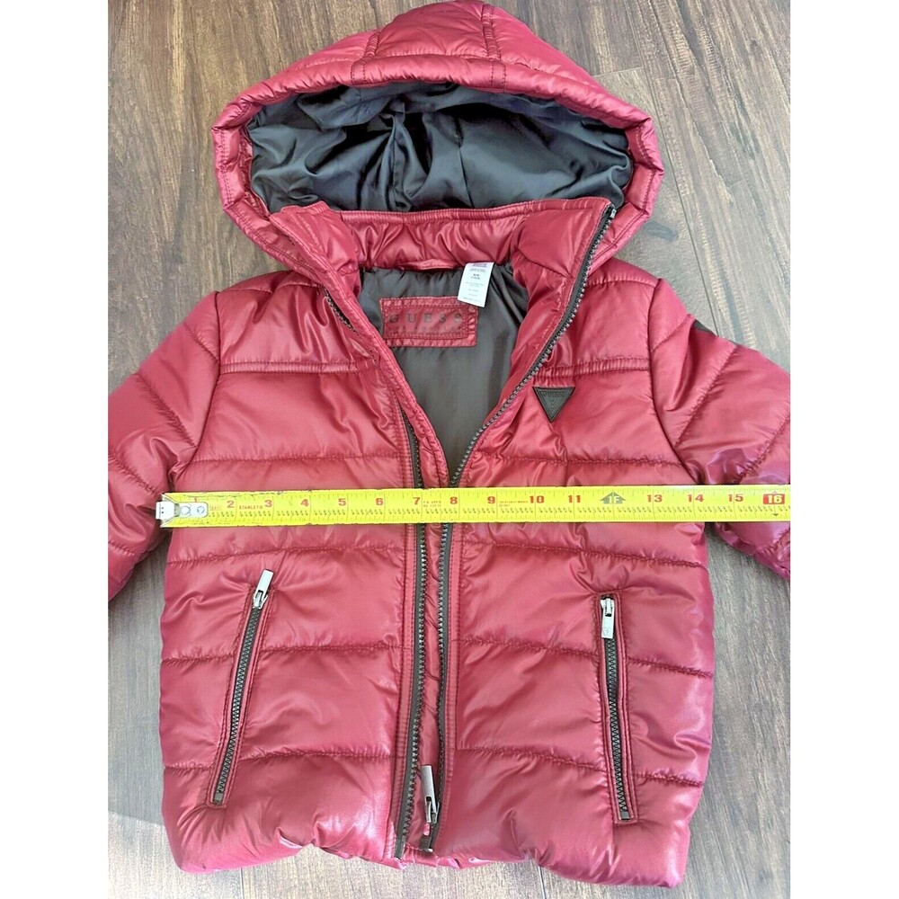 Guess Kids Toddlers Boys Puffer Hooded Jacket Trendy Holidays Red Burgundy S(4) - Picture 10 of 12
